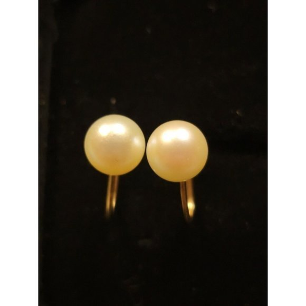 10kt Yellow Gold Screwback Clip On Pearl‎ Earrings 7.4mm